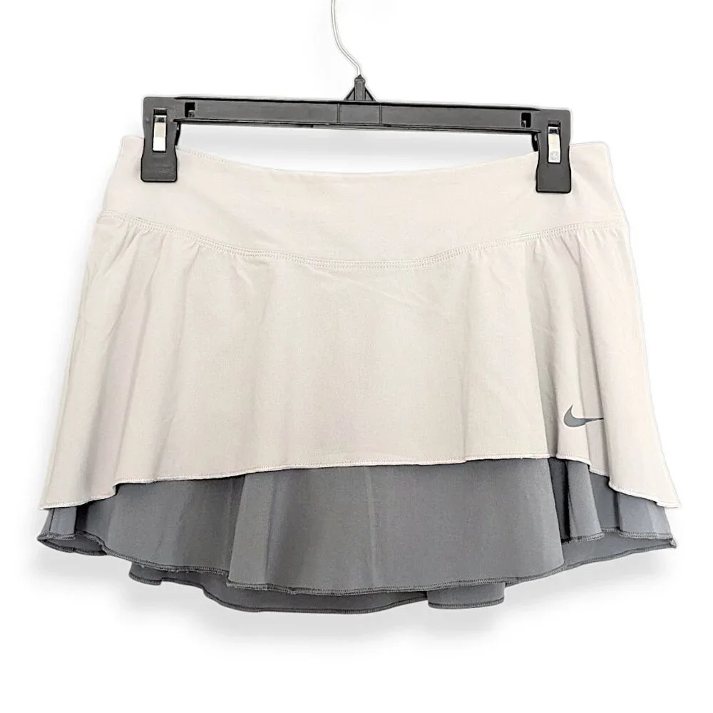 Nike women's dri fit grey two tone layered flouncy woven high rise skort size S